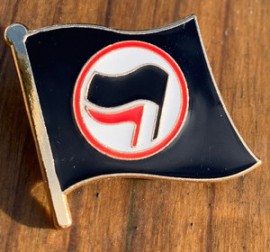 AFA Black flag enamel badge, with black and red flags.